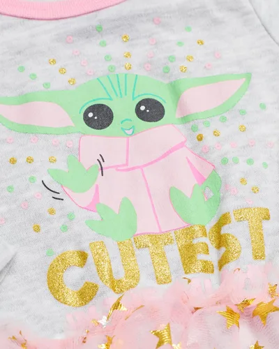 Vista 3 de STAR WARS Baby Yoda - Body de manga larga para bebé recién nacida con tutú y diadema