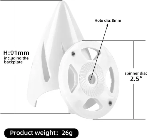 Vista 2 de NOBRIM 2.5 pulgadas Spinner puntiagudo blanco plástico hueco cono hélice cubierta 2 apertura para RC modelo de avión (azul)