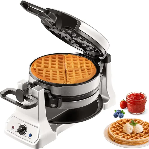Vista 14 de VEVOR Gofrera Comercial, Máquina de Waffles Redonda de 1230W, Plancha de Waffles Belga Antiadherente de Acero Inoxidable con Control de Temperatura