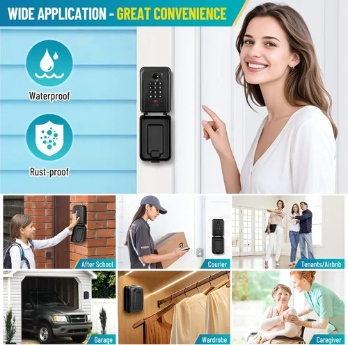 Vista 8 de Caja de bloqueo de llave con código, caja de seguridad montada en la pared para llaves con código reposable, caja de seguridad para exteriores