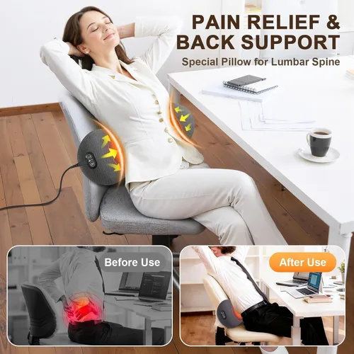 Vista 7 de Almohada de apoyo lumbar, masajeador de espalda triple fusión para Gris