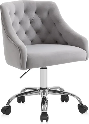 Vista 8 de Silla de Oficina para Hogar, Silla Giratoria de Terciopelo Ajustable con Decoración de Clavos, con Brazos, Silla de Tocador para Dormitorio