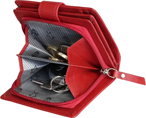 Vista 5 de MORUCHA Cartera de embrague para mujer de cuero genuino RFID bloqueo alta capacidad tarjetero monedero M85, Rojo