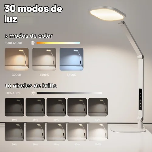 Vista 3 de Lámpara de escritorio LED para oficina en casa, luz de escritorio para videollamada, luz de computadora de 3 temperaturas de color y 10 niveles