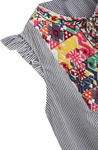 Vista 4 de Floerns - Blusa para mujer con volantes, a rayas, bordado mexicano