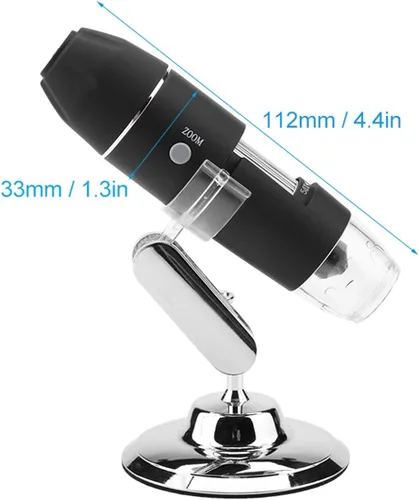 Vista 4 de Microscopio digital, microscopio electrónico digital de mano Walfront Lupa 1000X 8 LED Soporte de observación ajustable, salida AV analógica para TV