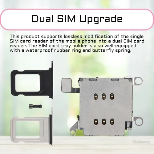 Vista 5 de Para iPhone 12 Dual SIM Card Reader Flex Cable con Negro y Plata SIM Doble Ranura Bandeja Soporte Adaptador Reemplazo con Herramienta de Reparación