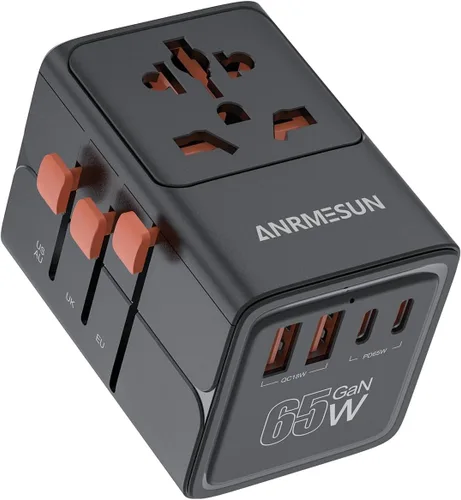 Vista 10 de Adaptador de viaje universal, adaptador de corriente internacional con 3 USB C (PD 20 W), 1 USB A, adaptador de enchufe todo en uno, esenciales