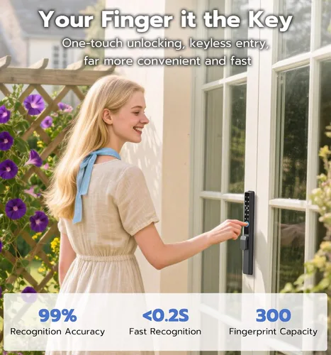 Vista 5 de Anweller Cerradura de puerta corredera de cristal con mortaja 2085, teclado inteligente con código de huellas dactilares, aplicación remota RFID