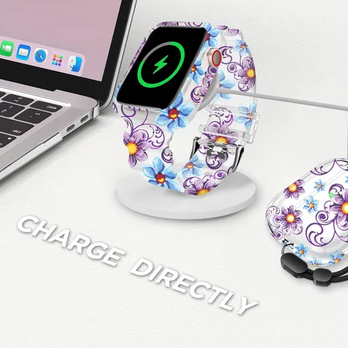 Vista 130 de DABAOZA - Correa transparente compatible con Apple Watch con estuche protector, correa deportiva de TPU con brillo para mujeres y hombres