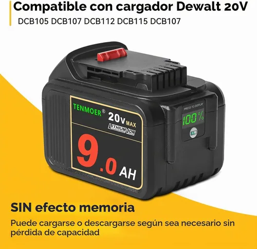 Vista 4 de TENMOER Paquete de 2 baterías de 20 V y 9.0 Ah compatibles