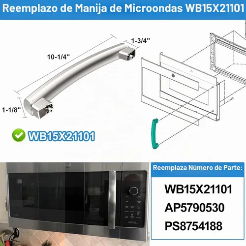 Vista 2 de Manija de puerta de microondas WB15X21101 mejorada compatible con mango de microondas GE, piezas de manija de puerta de microondas GE reforzada
