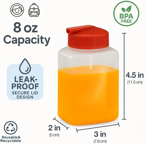 Vista 2 de Tribello Botella pequeña de agua de 8 oz con popote, botella de agua reutilizable de plástico a prueba de fugas con tapa de popote abatible, sin