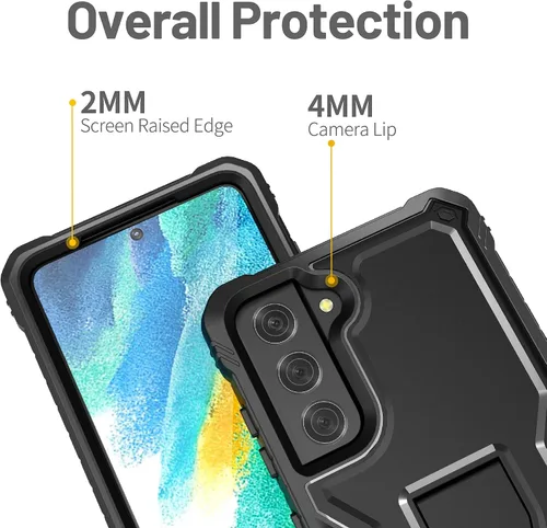 Vista 2 de FITO Funda para Samsung Galaxy S21 FE, doble capa a prueba de golpes resistente para teléfono Samsung S21 FE 5G con protector de pantalla, soporte