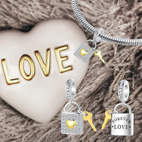 Vista 5 de QeenseKc Arco corona real pareja casada cerradura de botella de vino flecha corazón colgante abalorio para pulsera Pandora