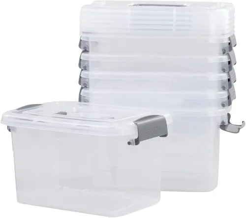 Vista 9 de Paquete de 6 contenedores de almacenamiento para el hogar, contenedor de plástico, caja de cierre con asa (mango negro)