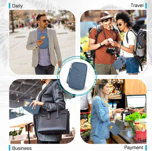 Vista 5 de Cartera de pasaporte para la familia con RFID, organizador de documentos de viaje, impermeable para mujeres, billetera de pasaporte portátil