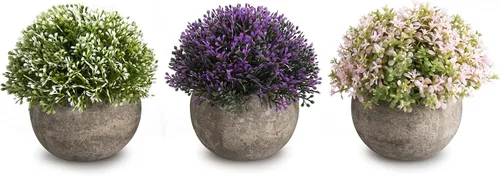 Vista 7 de Opps Mini plantas artificiales de plástico de hierba verde falsa con maceta gris para decoración del hogar, juego de 3