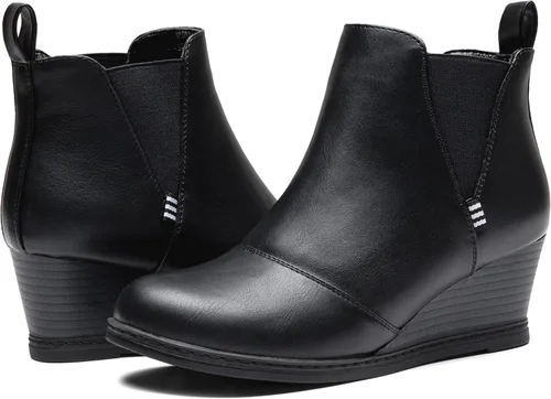 Vista 7 de Vepose Botas de tobillo para mujer, botines de tacón de cuña negro, zapatos casuales para mujer