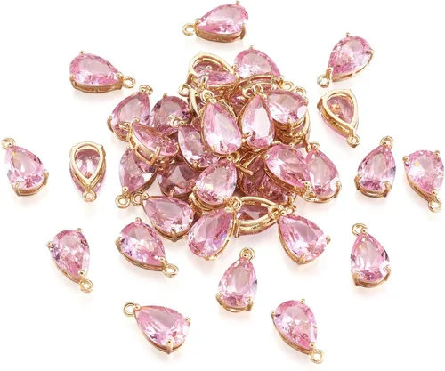 Vista 29 de Cheriswelry 48 colgantes de diamantes de imitación de resina en forma de lágrima con ajustes de latón dorado con diamantes de imitación facetados
