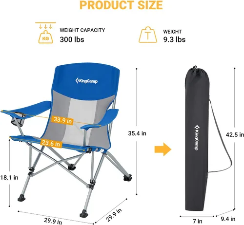 Vista 3 de KingCamp Silla de camping, resistente sofá plegable de 500 libras para adultos, asiento acolchado cómodo con bolsa enfriadora portavasos