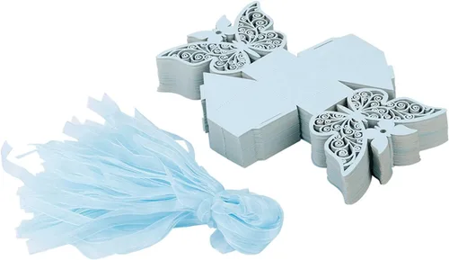 Vista 2 de Caja de azúcar, 100 cajas de chocolate de azúcar para decoración de boda para cumpleaños de boda (azul)