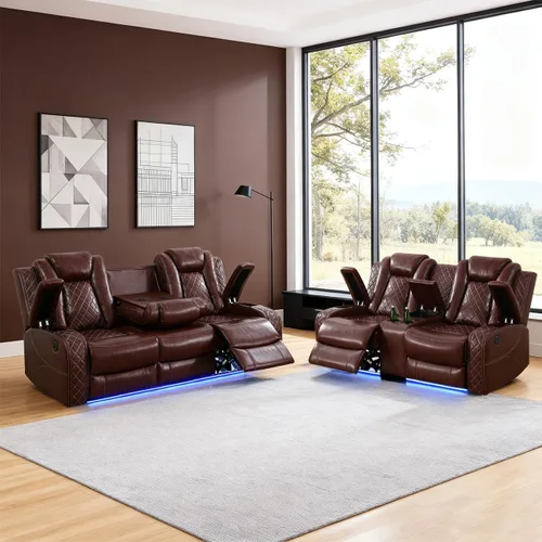 Vista 49 de Sofá reclinable individual eléctrico para muebles de sala de estar, silla reclinable de cuero con luces LED, puertos USB, almacenamiento oculto