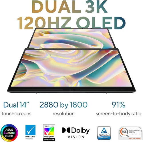 Vista 5 de Laptop ASUS ZenBook DUO, Pantalla táctil OLED 3K 120Hz dual de 14”, Evo, Intel Core Ultra 9 285H, Gráficos Intel Arc, 32 GB de RAM, SSD de 1 TB