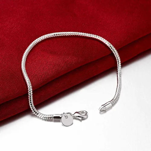 Vista 5 de Pulsera de cadenas de serpiente de plata de ley 925 de 0.118 in para cuentas europeas, Plata de ley
