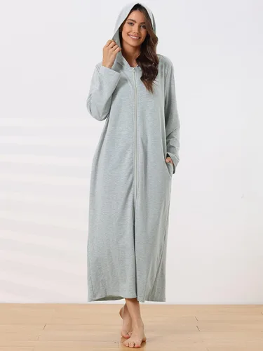 Vista 2 de cheibear Bata con cremallera para mujer, sudadera con capucha, manga larga, bata de baño con bolsillos