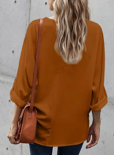Vista 3 de Astylish Blusas y tops elegantes con botones y mangas enrollables, blusa de gasa para mujer