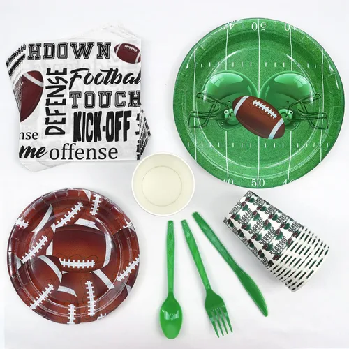 Vista 5 de Suministros para fiestas de fútbol, platos y servilletas para fiestas de fútbol