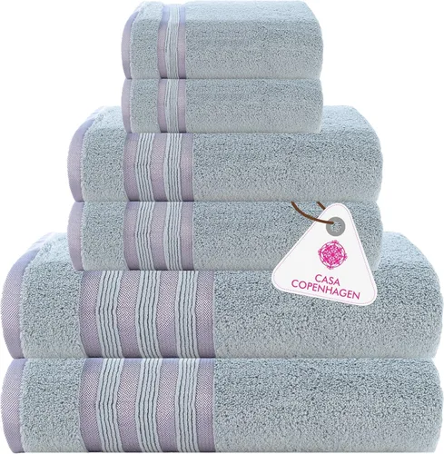 Vista 78 de CASA COPENHAGEN Exotic - Juego de 6 toallas de diseño de 100% algodón egipcio, color azul aguamarina, 550 GSM, 2 toallas de baño, 2 toallas de baño