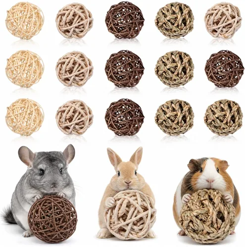 Vista 7 de Skylety 15 bolas masticables de conejo para conejos, juguetes de hierba rodante de animales pequeños y golosinas para conejillos de indias