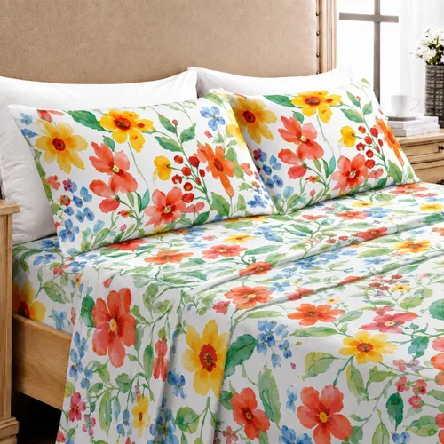Vista 21 de YIYEA Juego de sábanas individuales, sábanas de hotel de calidad de 1800 hilos de microfibra doble cepillada con flores para cama individual, extra