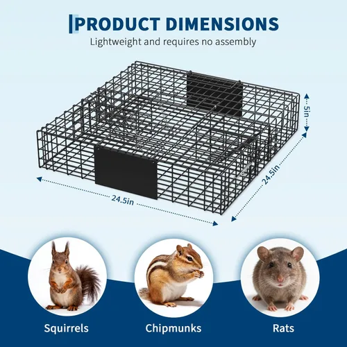 Vista 2 de Single Door Animal Traps Foldable Live Animal Trap Easy Set & Release Traps for Squirrels Armadillos Rats 24 * 24 * 5 Inch