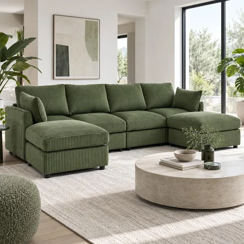 Vista 26 de Iroomy Sofá modular modular para sala de estar, asiento con cojín de resorte, moderno sofá convertible en nube con otomana, gris