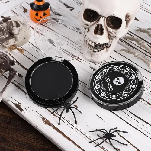 Vista 7 de UCANBE Base de maquillaje facial y corporal en crema negra, pintura de grasa profesional no tóxica, paleta de pintura facial para Halloween