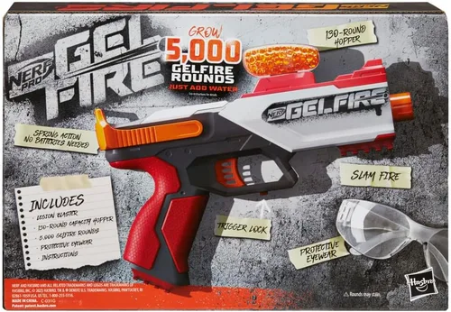 Vista 6 de Nerf Pro Gelfire Legion Blaster de Acción de Resorte, 5000 Rondas, Tolva de 130, Gafas Protectoras, Disparo de Impacto, Para Edades de 14 y Más