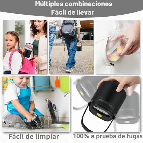 Vista 7 de Termo de sopa de 14 onzas para comida caliente con contenedor de aperitivos de 7 onzas, contenedor de almuerzo aislado a prueba de fugas para niños