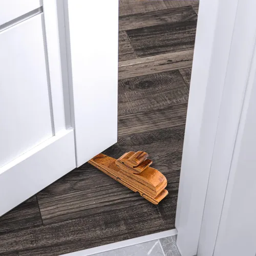 Vista 3 de Tope de puerta de madera tallado a mano para puerta decorativo para el hogar y regalos (forma de conejo)