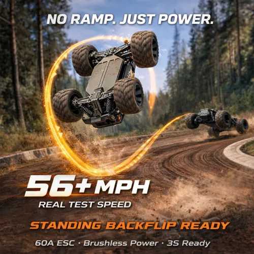Vista 2 de UDIRC 1610S 3S sin escobillas RC Monster Truck, 56+ MPH Extreme Power Stunt Negro