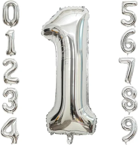 Vista 27 de Globos de 0 números plateados 0 globos de número 40 pulgadas número 0 globos de aluminio Mylar