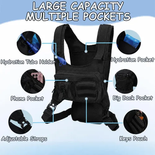 Vista 4 de King Mills Plus Size Hydration Trail Running Vest with Water Pouch Black