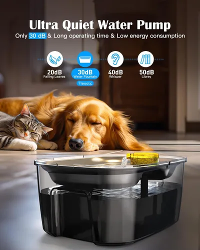 Vista 5 de Fuente de agua para perros de 2.6 galones – Fuente de acero inoxidable de 10 L para mascotas, fuente para gatos, dispensador de tazón para perros