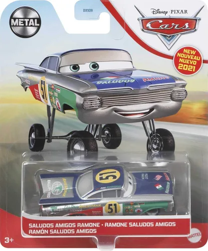Vista 5 de Disney Cars Saludos Amigos Ramone, miniatura, juguete coleccionable de automóvil basado en películas de coches, para niños de 3 años en adelante