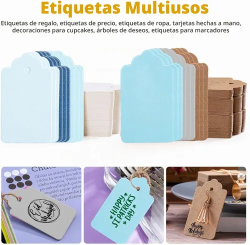 Vista 4 de Primbeeks 125 unidades, etiquetas de regalo premium, etiquetas de papel kraft de 5 colores con cordón, disponibles en doble cara, etiquetas