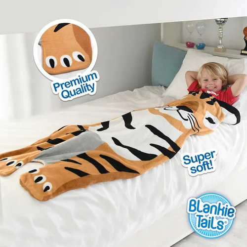 Vista 2 de Blankie Tails Manta de tigre portátil para niños, de doble cara, suave, manta de animal de forro polar, uso para fiestas de pijamas, ropa de cama