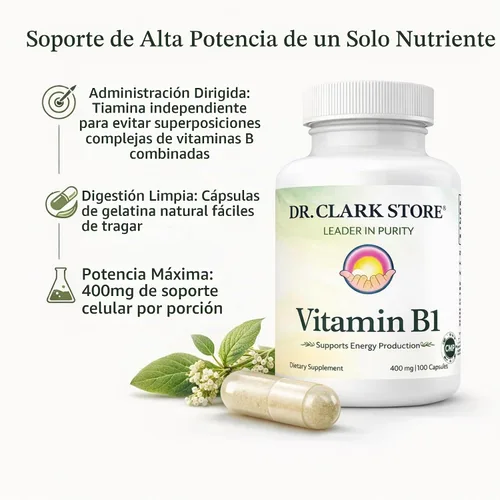 Vista 3 de Dr Clark Store Suplemento de tiamina con vitamina B1 - 400 mg, 100 cápsulas