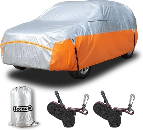 Vista 23 de Tecoom Funda impermeable para todo tipo de clima, resistente al viento, protector de granizo con forro polar y puerta con cremallera, protección